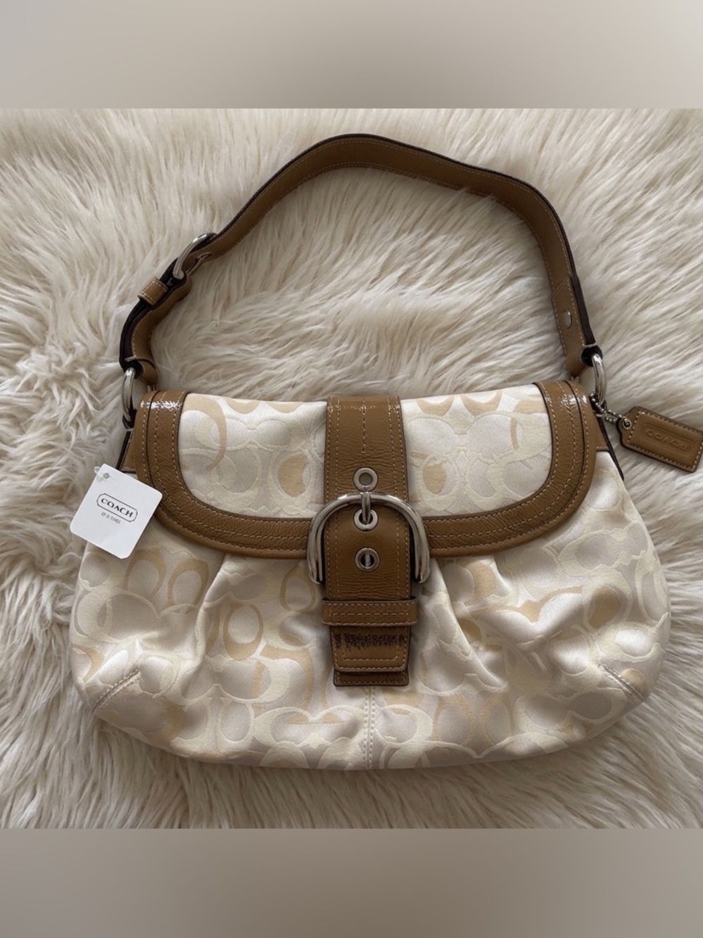 NWT Vintage Coach Soho Signature Flap Satchel – Rare Lavender Lining – F15679